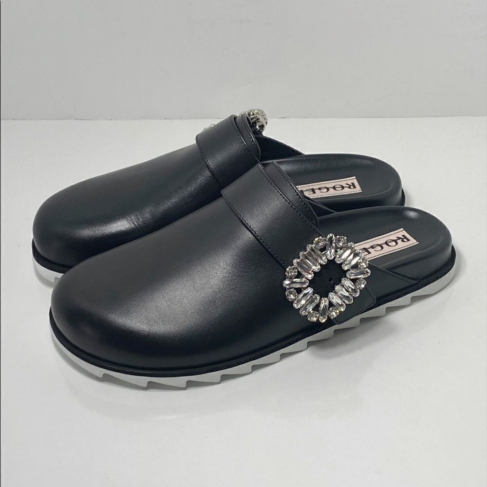 Roger Vivier Slidy Crystal-buckled Leather Backless Loafers size 37